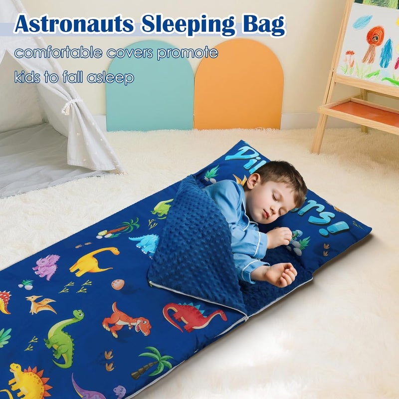 Decalsweet Kids Sleeping Bag Toddler Nap Mat with Removable Pillow, Large Foldable Sleeping Bag for Girls Boys, Easy Clean Slumber Bag with Double Zip for Camping School Preschool Daycare, 59×24 inch - Image 3